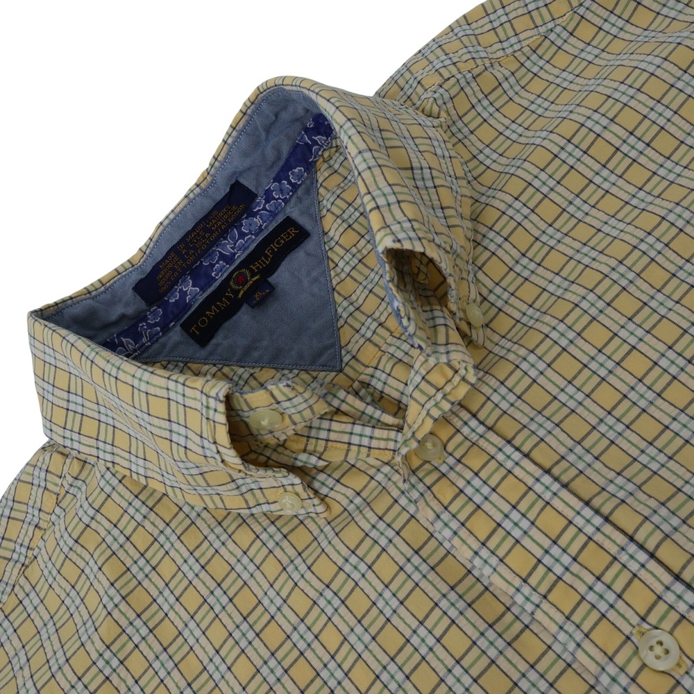 Tommy Hilfiger Mens Yellow Plaid Short Sleeve Shirt XL Pocket